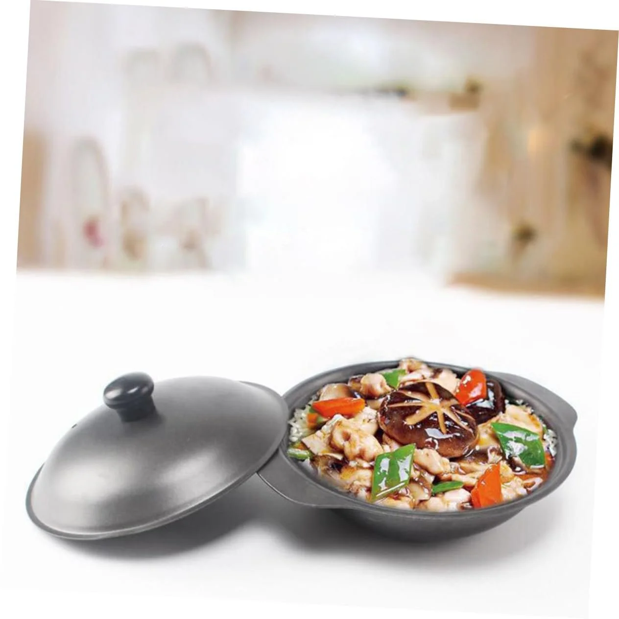 Кастрюля для риса 22 см с крышкой чугунная термостойкая антипригарная для тушеной курицы, фото №4