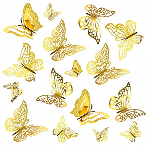 Наклейки на стіну 3D Gold Butterflies Набір 96 шт. Золоті - Фото 1
