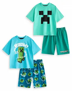 Комплект пижам Minecraft Creeper для мальчиков, 2 шт, с короткими рукавами - Фото 1