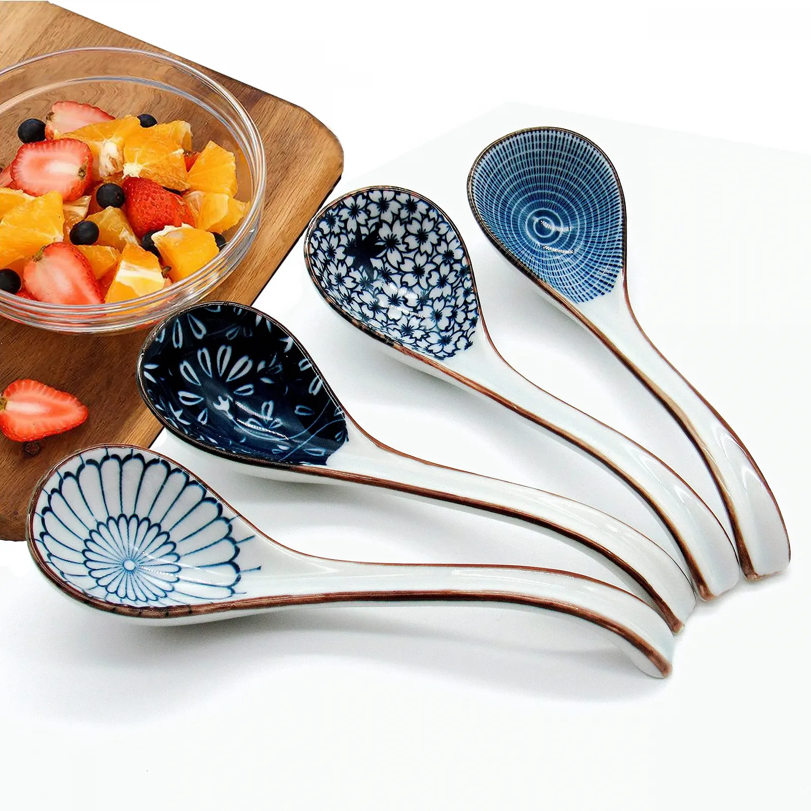 Ложка для супа 4 шт Японские и корейские ложки для супа с изогнутой ручкой Керамическая ложка для риса в китайском стиле Ложка для супа для фо, вонтонов, лапши, фото №1