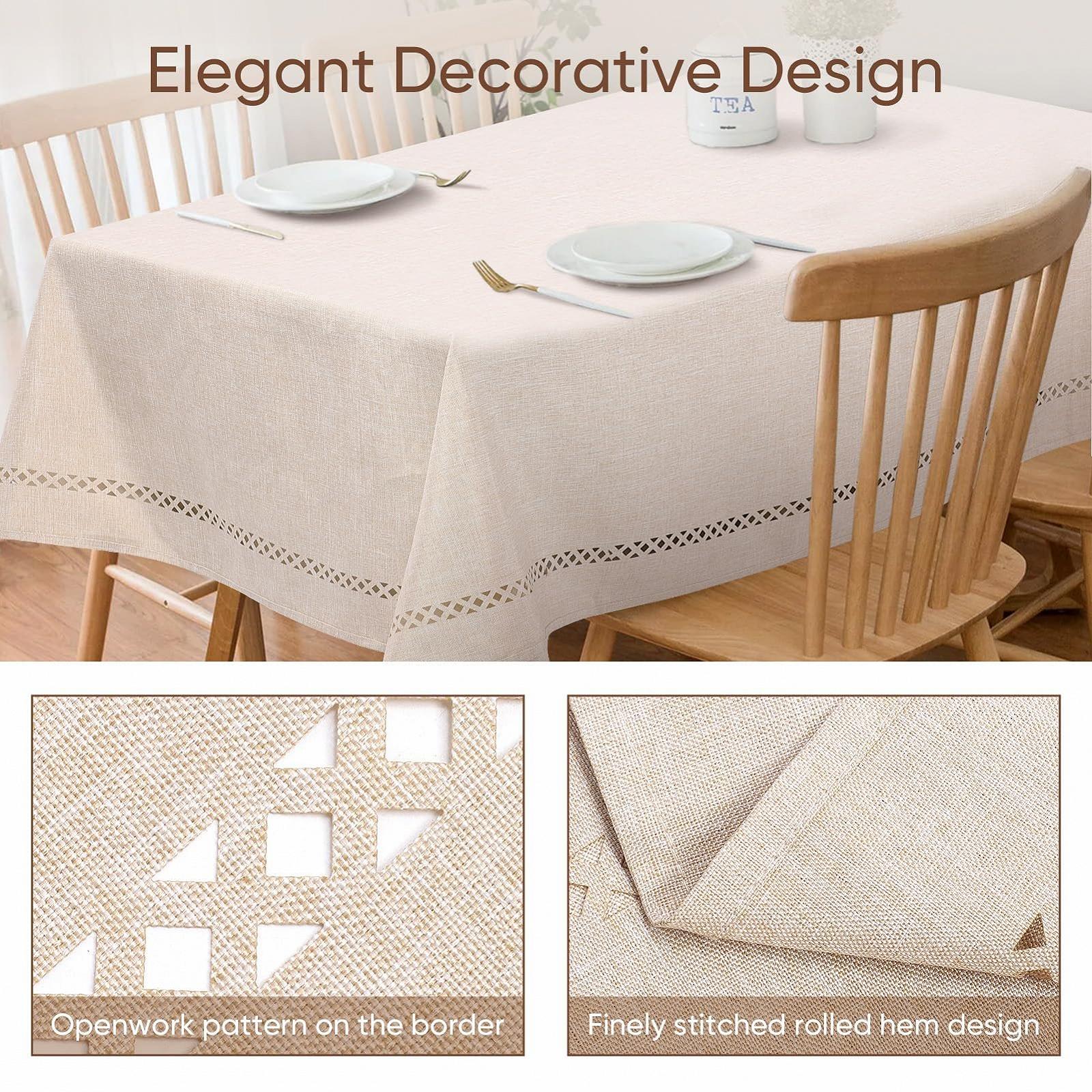 Скатертина Gugxiom Linen Look Водовідштовхувальна Прямокутна Кремова 100 x 140 см, фото №4