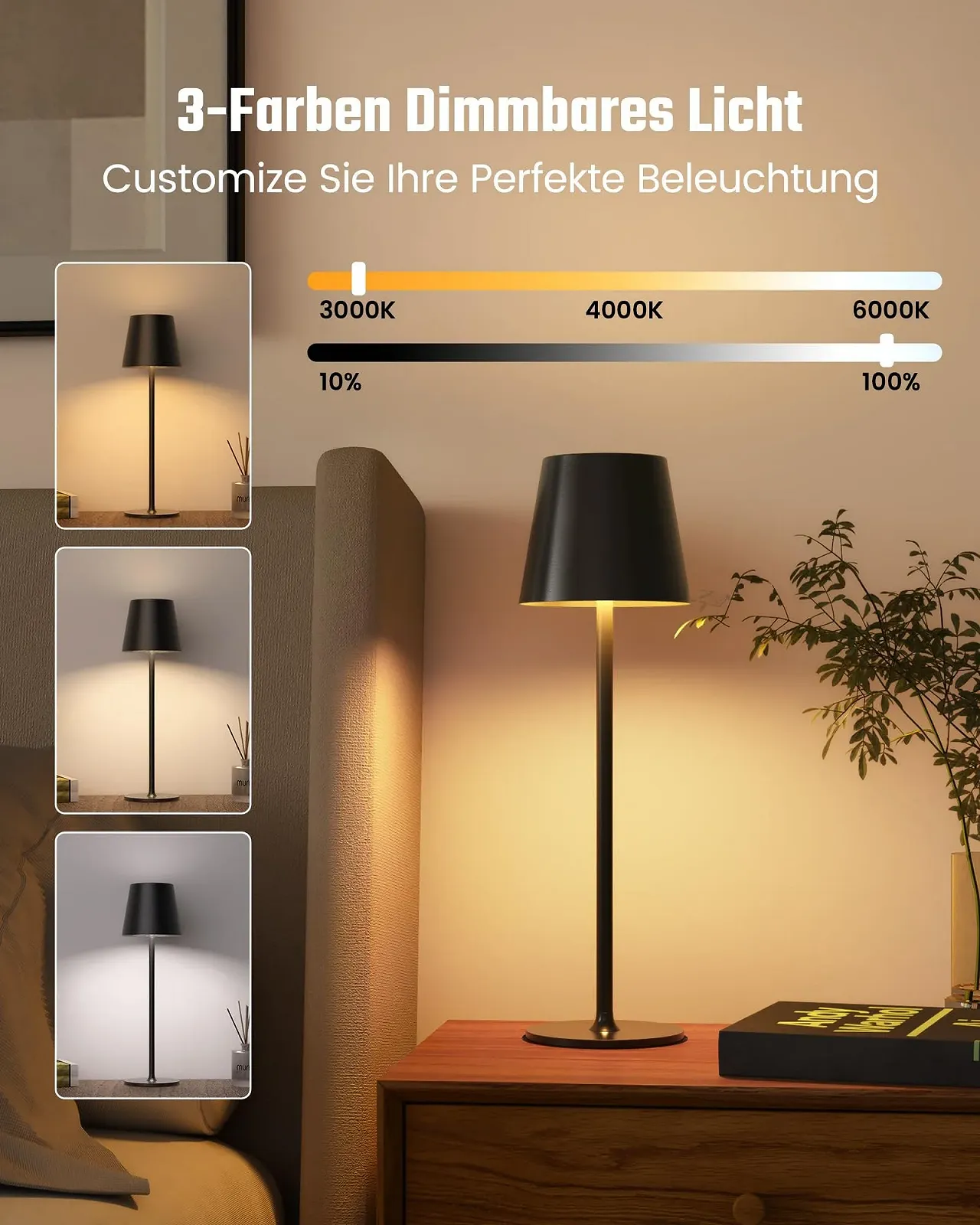 Настільна лампа LED акумуляторна 5000 мАг регульована за висотою 2 шт. Золото, фото №2