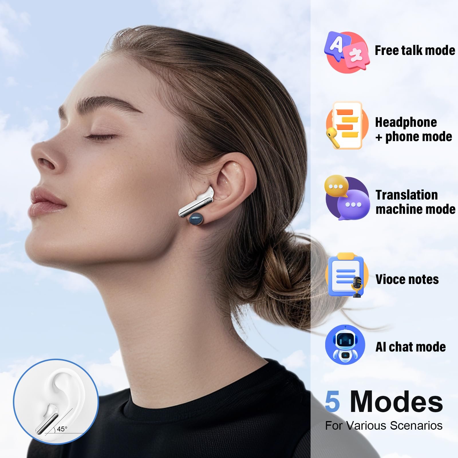 Навушники-перекладачі AI Voice, 3-в-1 реального часу з 164 мовами, Шумозаглушення ENC, фото №4 Навушники-перекладачі AI Voice, 3-в-1 реального часу з 164 мовами, Шумозаглушення ENC, фото №4