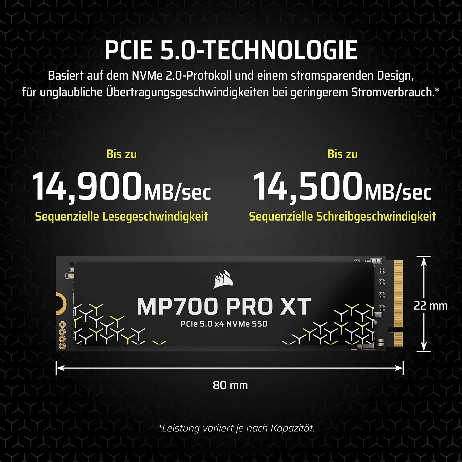 SSD Corsair MP700 PRO XT 1 ТБ PCIe 5.0 NVMe M.2 Black, фото №3 SSD Corsair MP700 PRO XT 1 ТБ PCIe 5.0 NVMe M.2 Black, фото №3