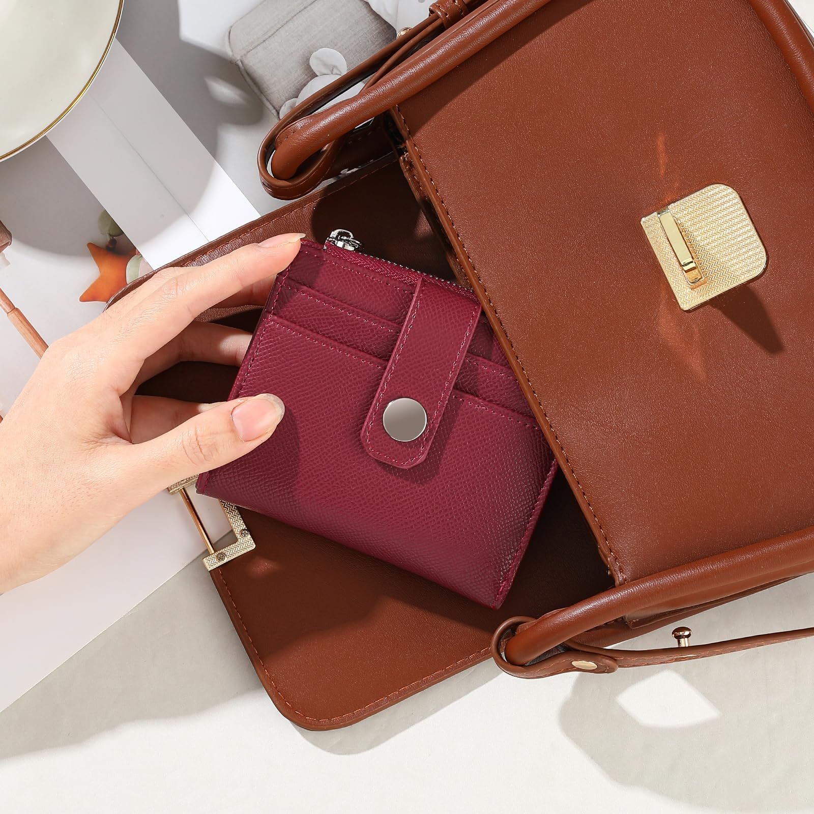 Кошелек Женский Маленький FALAN MULE RFID-защита на молнии для монет, красный, Классический, фото №7