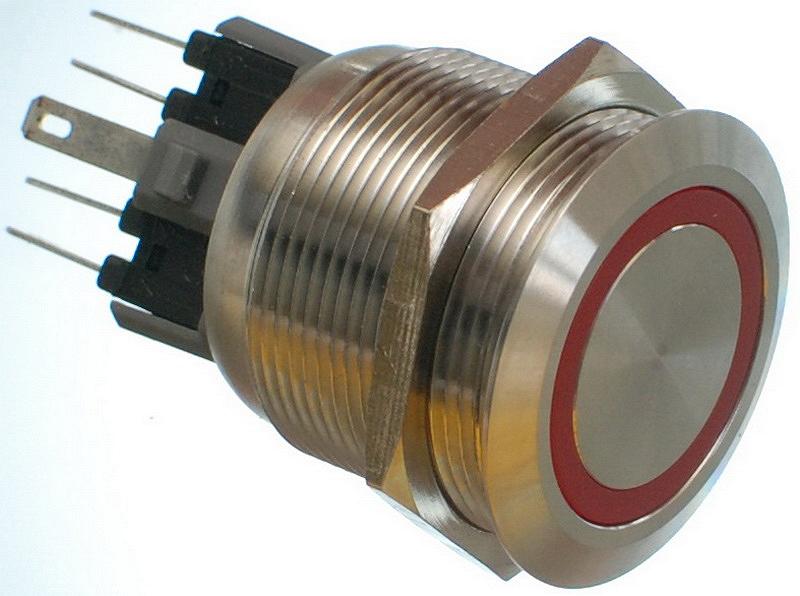Кнопка антивандальна VJ Parts d28mm стрижка 25mm h34mm 6 контактів індикація, фото №1