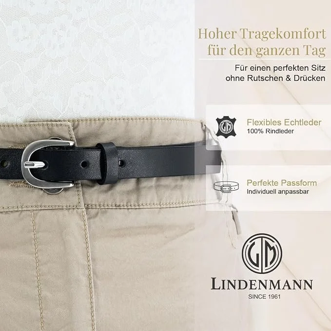 Кожаный ремень LINDENMANN Женский 20 мм Из цельной коровьей кожи Черный, фото №3 Кожаный ремень LINDENMANN Женский 20 мм Из цельной коровьей кожи Черный, фото №3