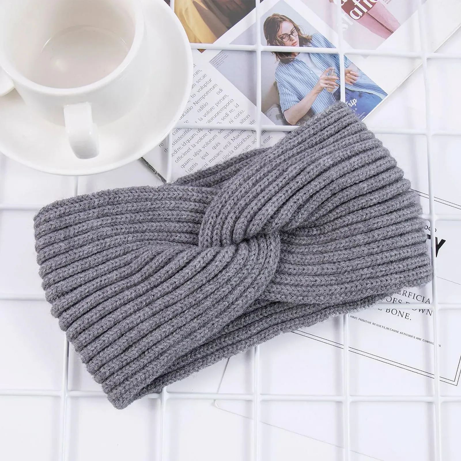 Пов'язка на голову В'язана еластична Чорний, фото №5