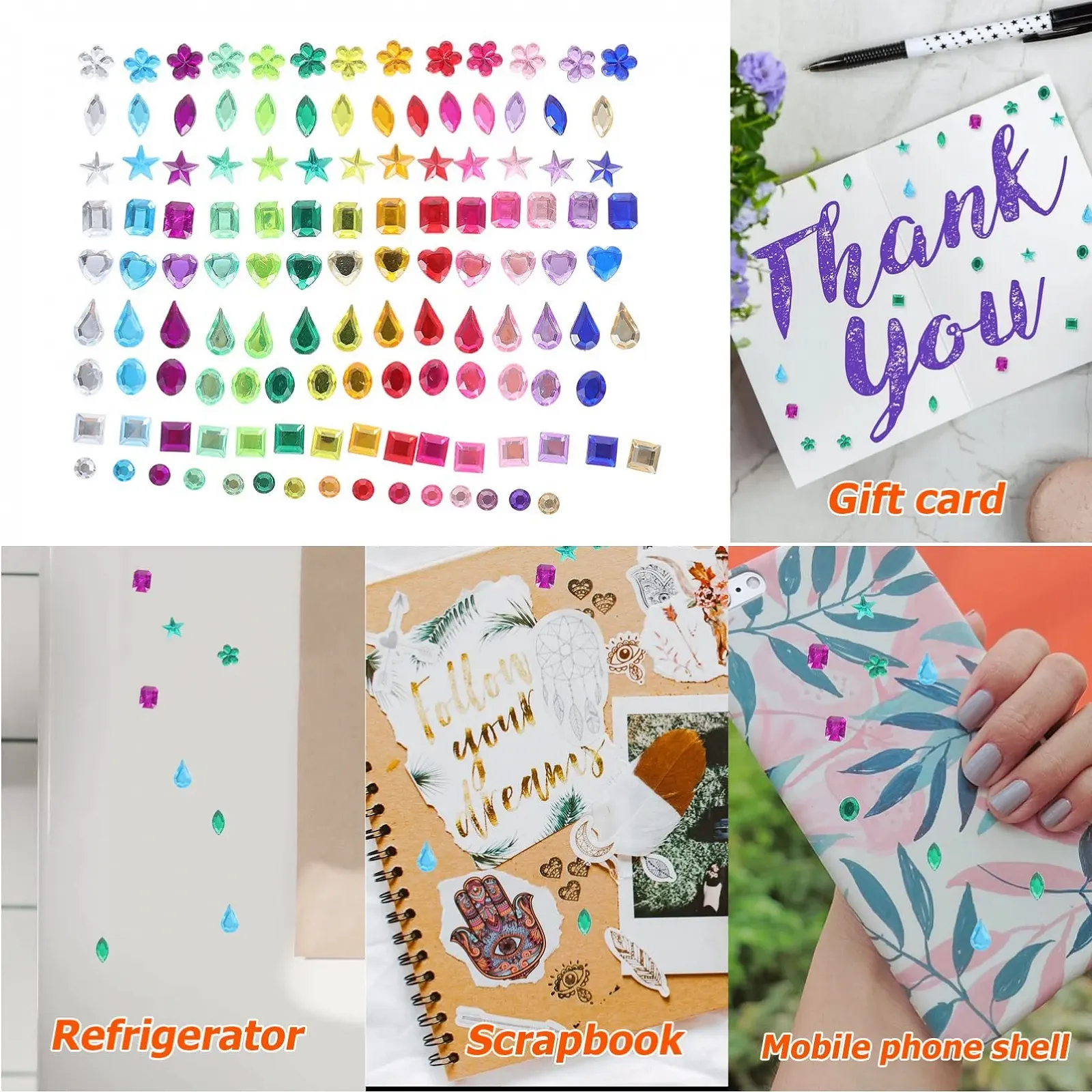 Стрази Healvian Серії 2 Sätze Acryl Bohrer Herz-strasssteine flatback, акрилові, flatback, для нігтів, фото №3