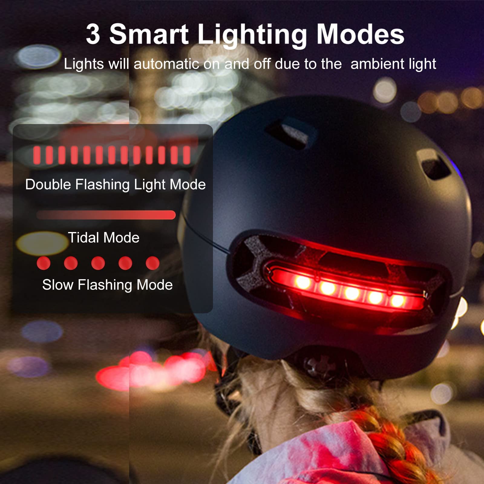 Шолом LIVALL City Smart, велосипедний шолом для дорослих з автоматичним датчиком, світлодіодний задній ліхтар, індикатор, регульований розмір, фото №2