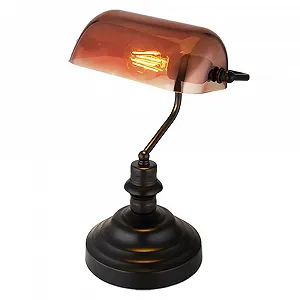 Настольная лампа Globo Banker Light металл стекло медный черный E27 высота 36 см - Фото 1