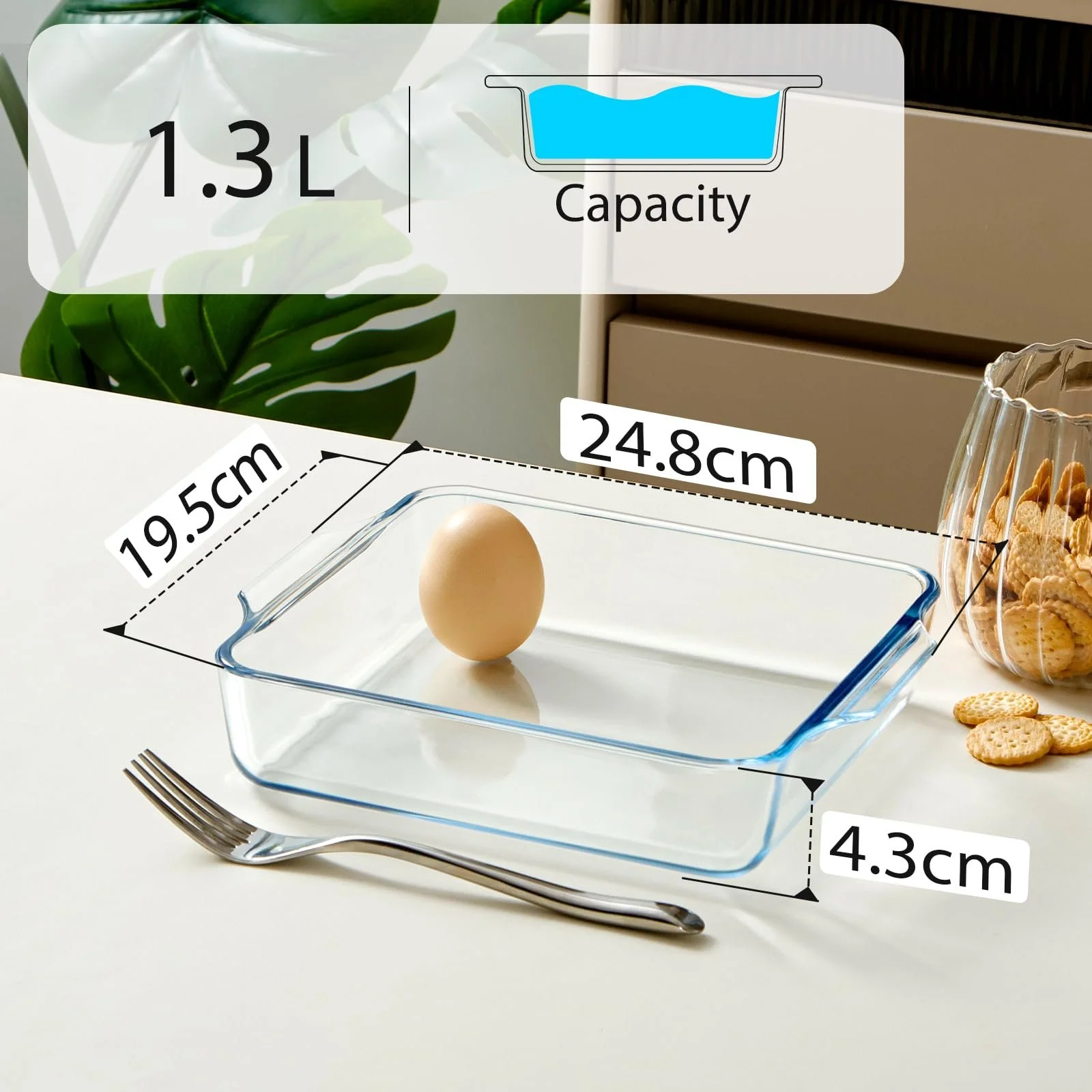 Форма для запекания NUTRIUPS стеклянная прямоугольная 1.3 л 24 x 19 x 5 см, фото №2