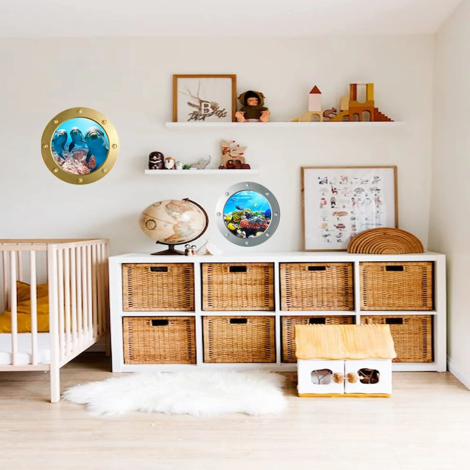 Наклейки на стіну 3D Underwater World Porthole 4 шт Золотистий + сріблястий, фото №5