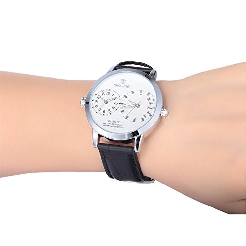 Часы Fenkoo Мужской Бизнес Стиль Двойные Временные Зоны Кожаный Ремешок Кварцевые, фото №6