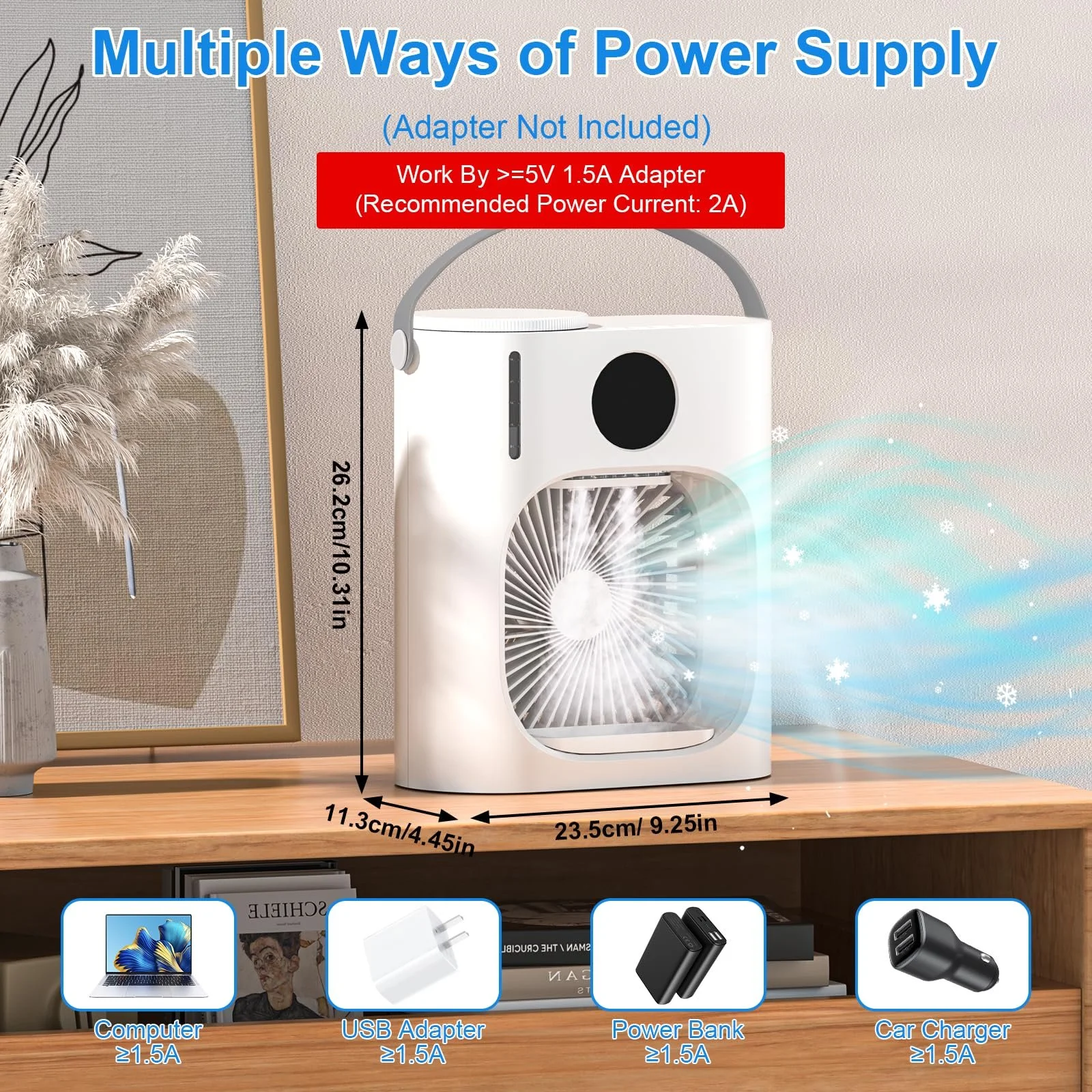 Мобільний кондиціонер GuKKK 4-в-1 900 мл 3 швидкості 7 кольорів таймер USB 9 Вт, фото №6