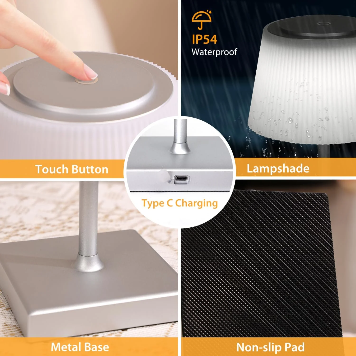 Настільна лампа Aigostar LED акумуляторна бездротова сенсорна димована IP54 Срібляста, фото №4