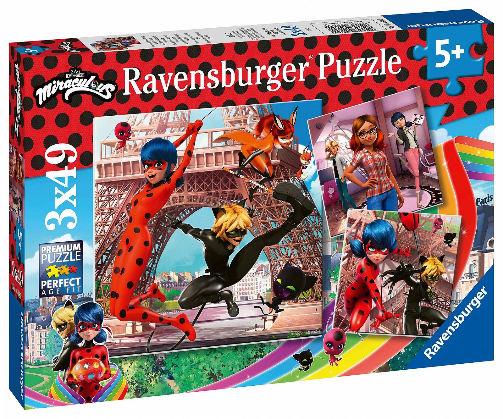 Детский пазл Ravensburger Miraculous 05189 Our Heroes Ladybug and Cat Noir 3 x 49 деталей от 5 лет, фото №4 Детский пазл Ravensburger Miraculous 05189 Our Heroes Ladybug and Cat Noir 3 x 49 деталей от 5 лет, фото №4