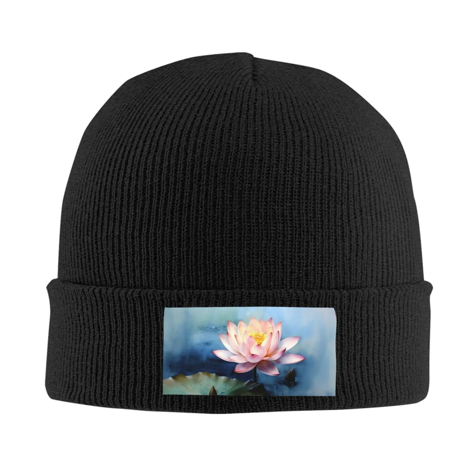 Шапка-бини с цветком лотоса для женщин, зимняя теплая вязаная, фото №4