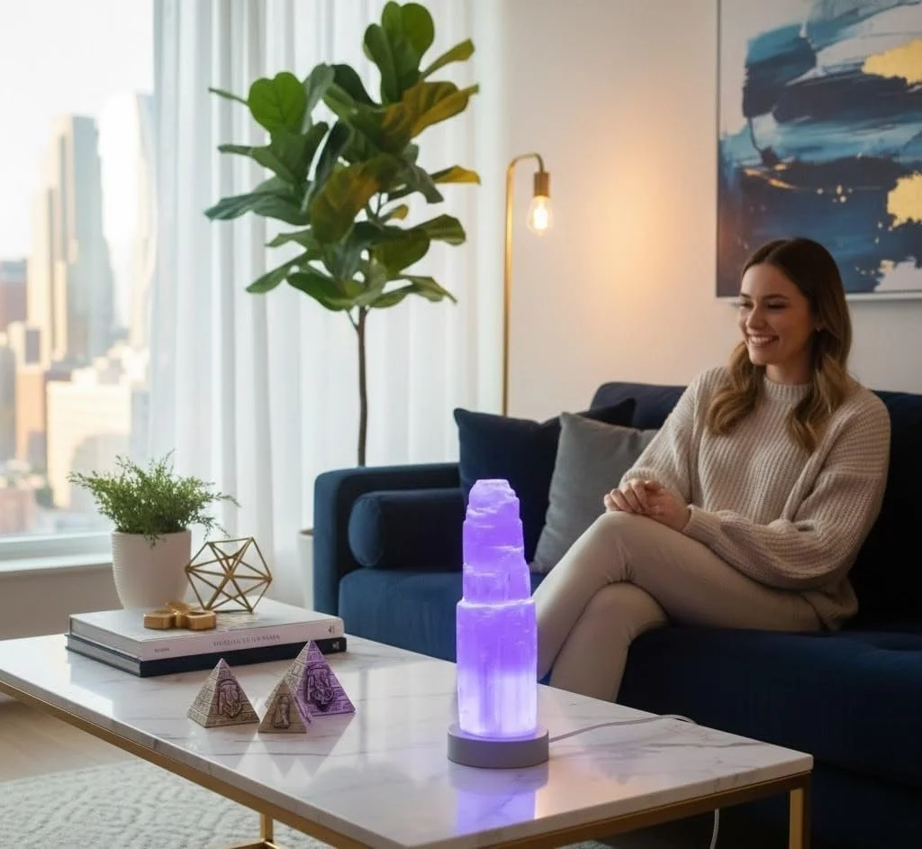 Настільна лампа Selenite Mountain Healing Crystals Stones USB LED 15 см, фото №3