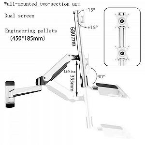 Настенная стойка для монитора, с двумя кронштейнами, двойное крепление для мониторов 15" - 24" с подставкой для клавиатуры и мыши, регулируемые кронштейны synthetic.ua - Фото 1