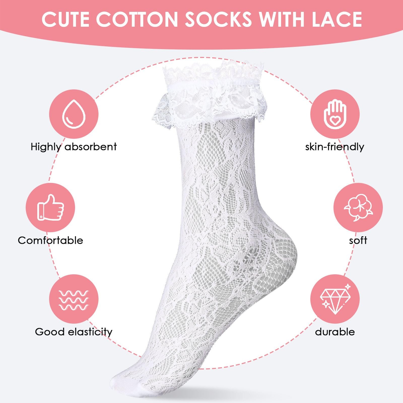 Жіночі шкарпетки з мереживом і рюшами Black + White, чорний, білий, One size fits all, фото №2