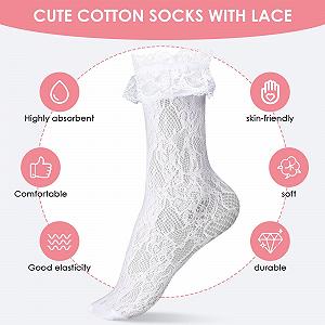 Жіночі шкарпетки з мереживом і рюшами Black + White, чорний, білий, One size fits all synthetic.ua - Фото 1