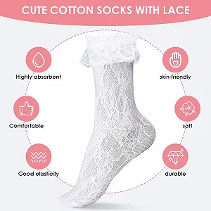 Жіночі шкарпетки з мереживом і рюшами Black + White, чорний, білий, One size fits all synthetic.ua - Фото 1