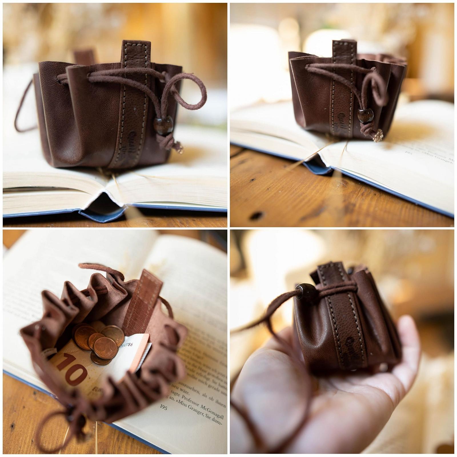 Кошелек кожаный Gusti Ole Bag Sack Utensils Money Vintage Look Leather, темно-коричневый, винтажный, фото №4