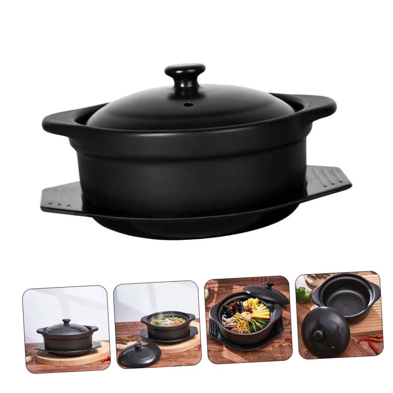 Кастрюля для тушения SOIMISS керамическая с крышкой и двойными ручками 1.26 л, фото №8