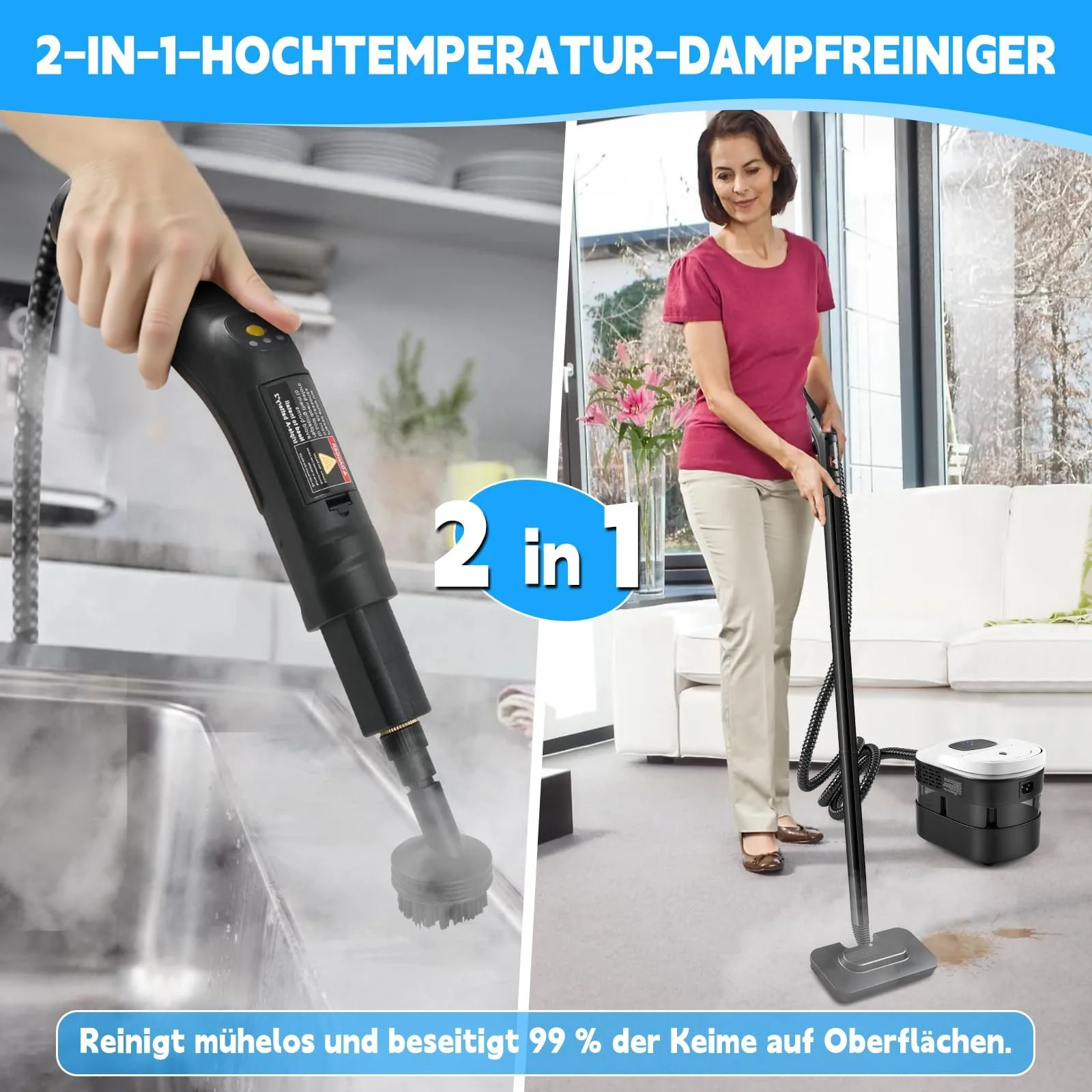 Пароочисник ручний 2500 Вт з 15 аксесуарами 4.5 бар 1600 мл переносний, фото №3