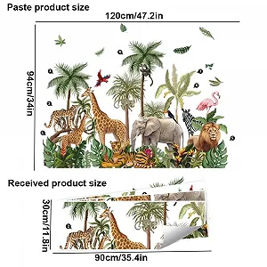 Наклейка на стіну milaosk Animals of the Rainforest Jungle Giraffe Elephant Lion Tiger Leaves велика synthetic.ua - Фото 1