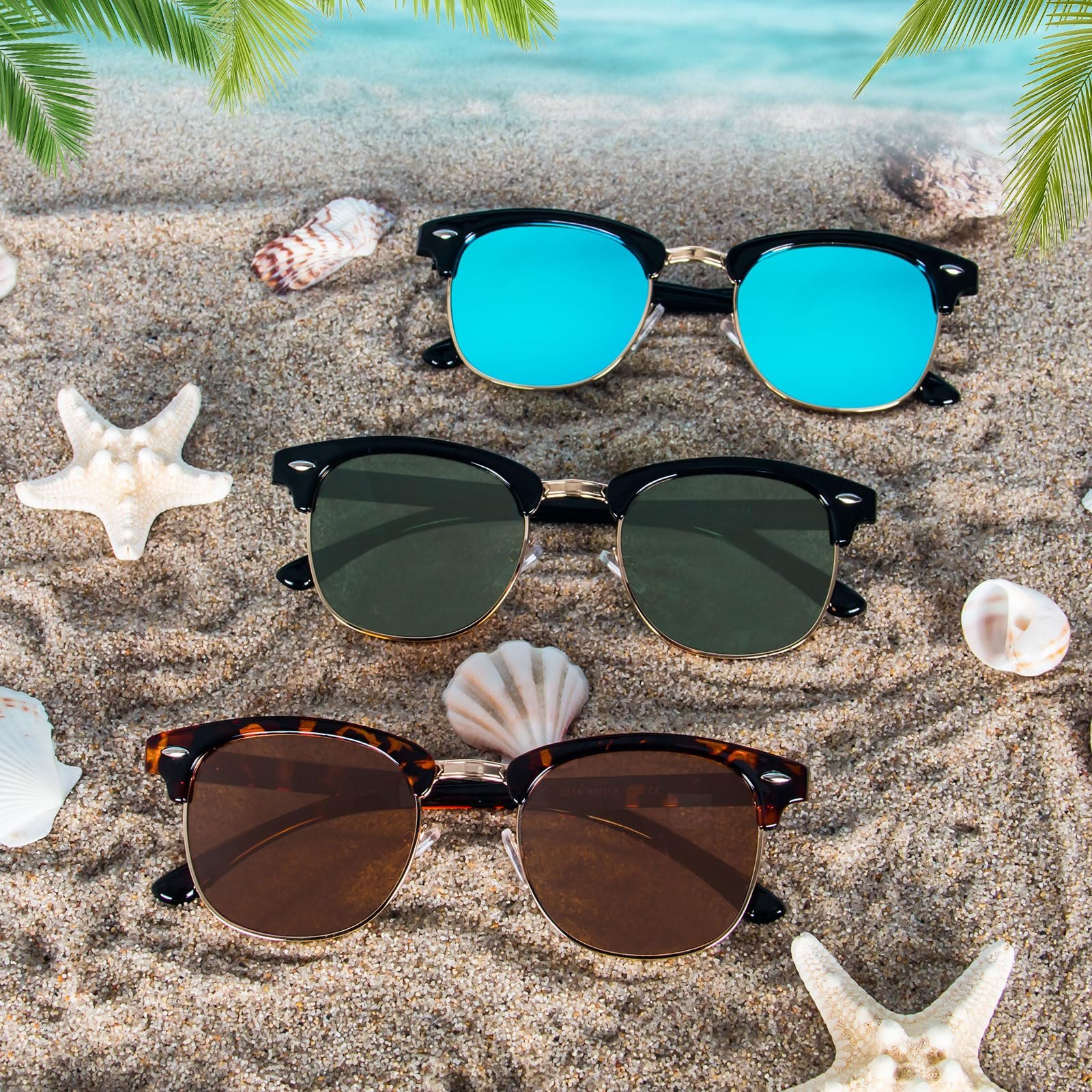 Сонцезахисні окуляри Жіночі PARTY GO Класичні вінтажні UV400 Великі Модні, Коричневий + Синій + Зелений, фото №5