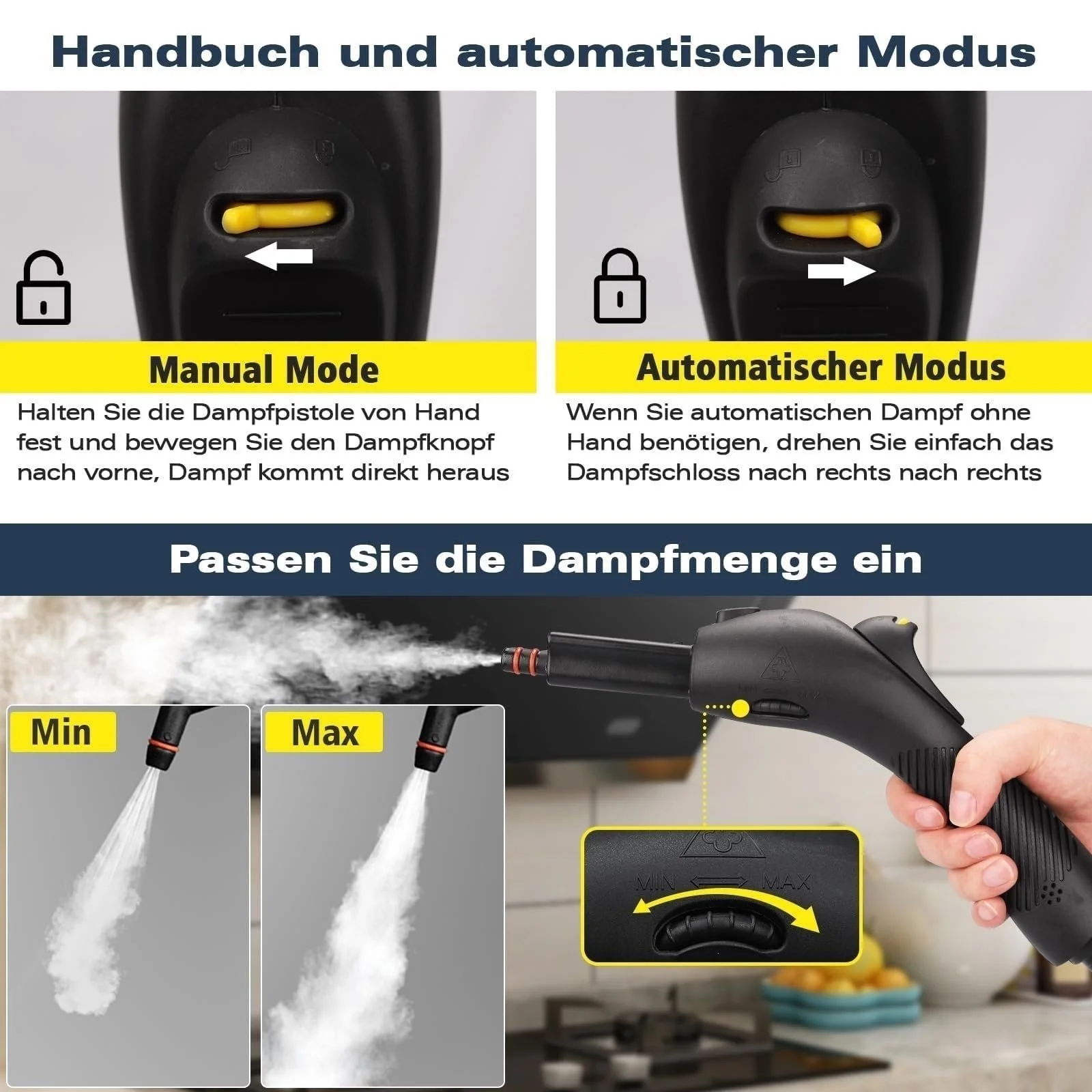 Пароочисник Waitbird багатофункціональний 21 аксесуар ручний з плечовим ременем Жовтий, фото №4