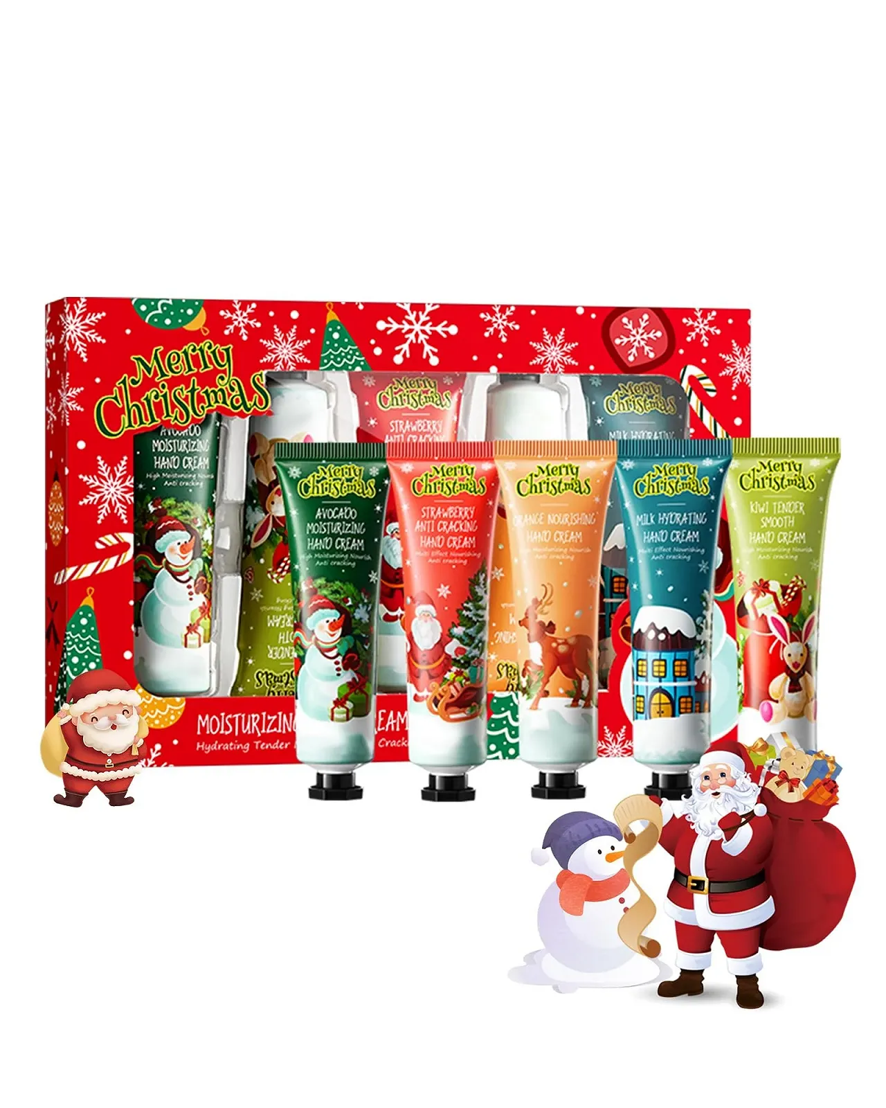 Крем для рук Рождественский набор из 5 мини-кремов для рук, увлажняющий крем для сухих потрескавшихся рук для зимы, маленький рождественский подарок для мужчин/женщин/мамы/девушки Рождественский набор B, фото №1