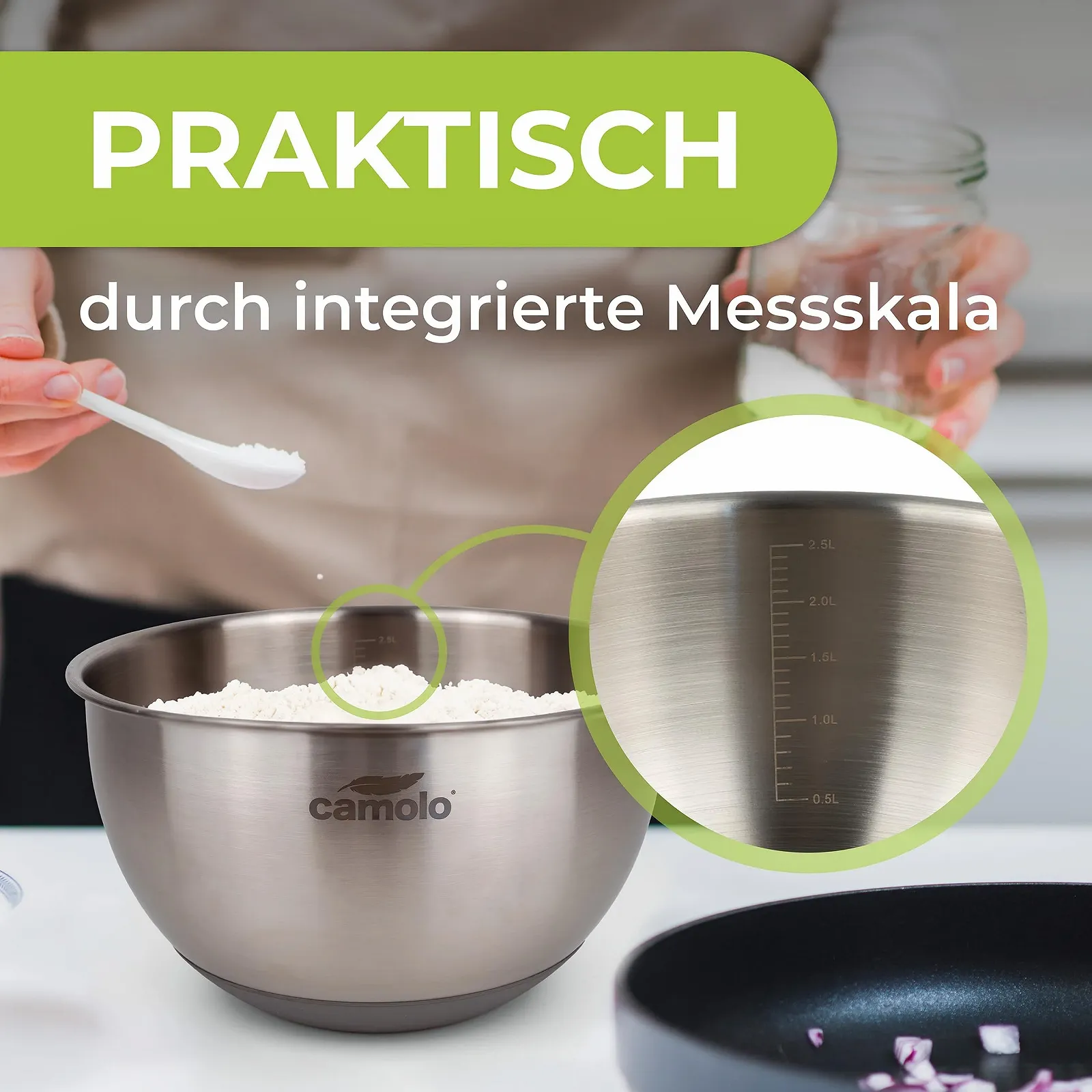 Набор чаш для смешивания camolo Professional из нержавеющей стали с герметичной крышкой, фото №2 Набор чаш для смешивания camolo Professional из нержавеющей стали с герметичной крышкой, фото №2