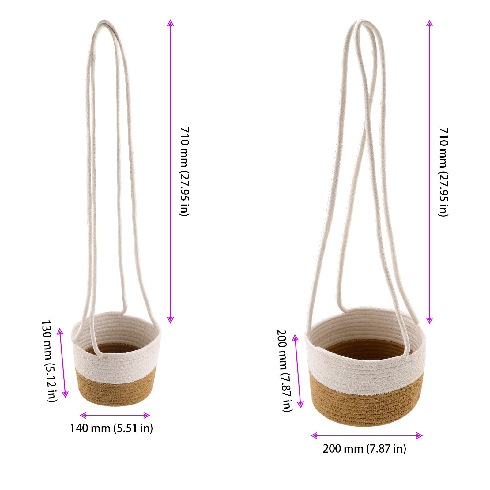 Набір підвісних кошиків для рослин KEILEOHO 4 шт. 14 см та 20 см бавовняні плетений, фото №2