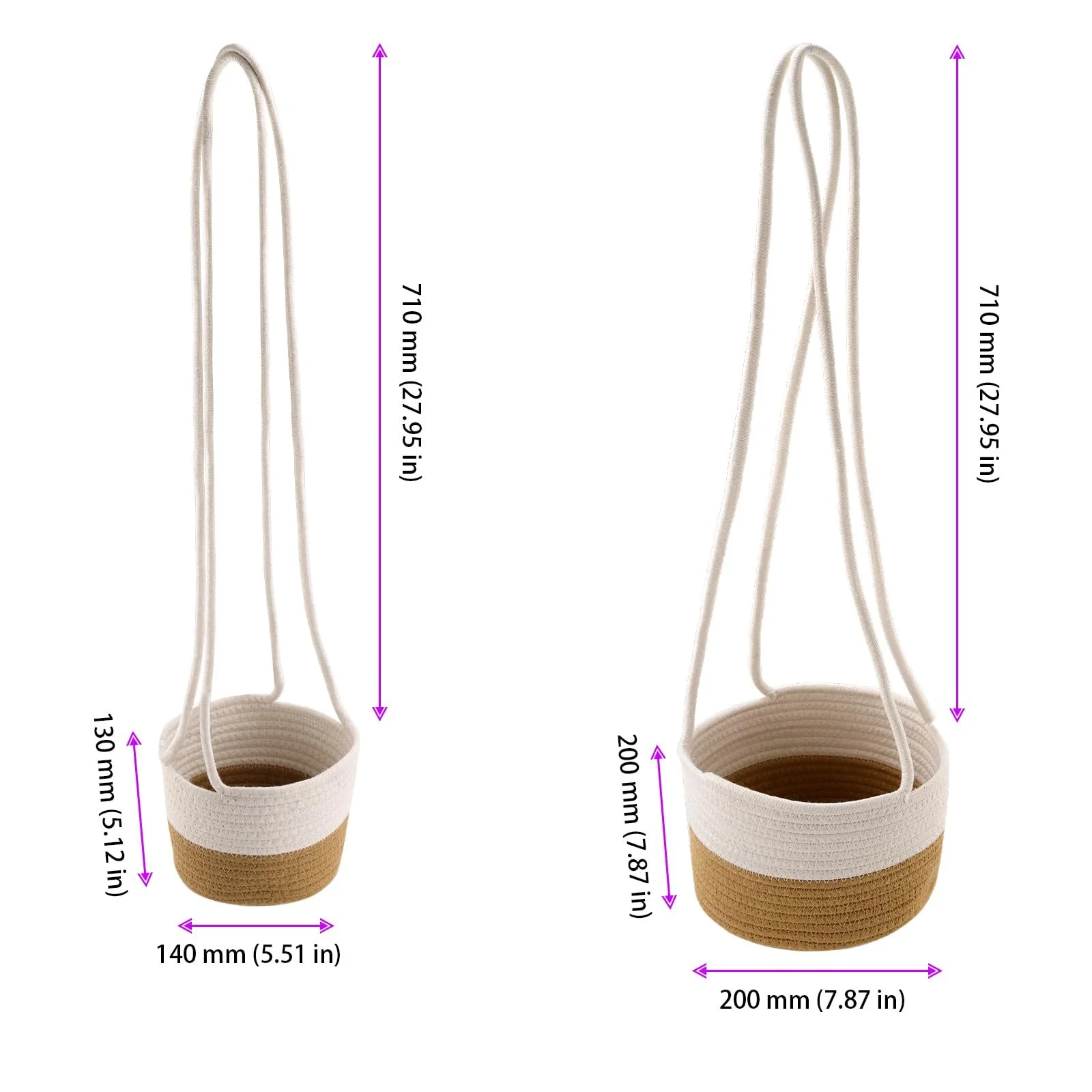 Набор подвесных корзин для растений KEILEOHO 4 шт. 14 см и 20 см хлопковые плетеные, фото №2