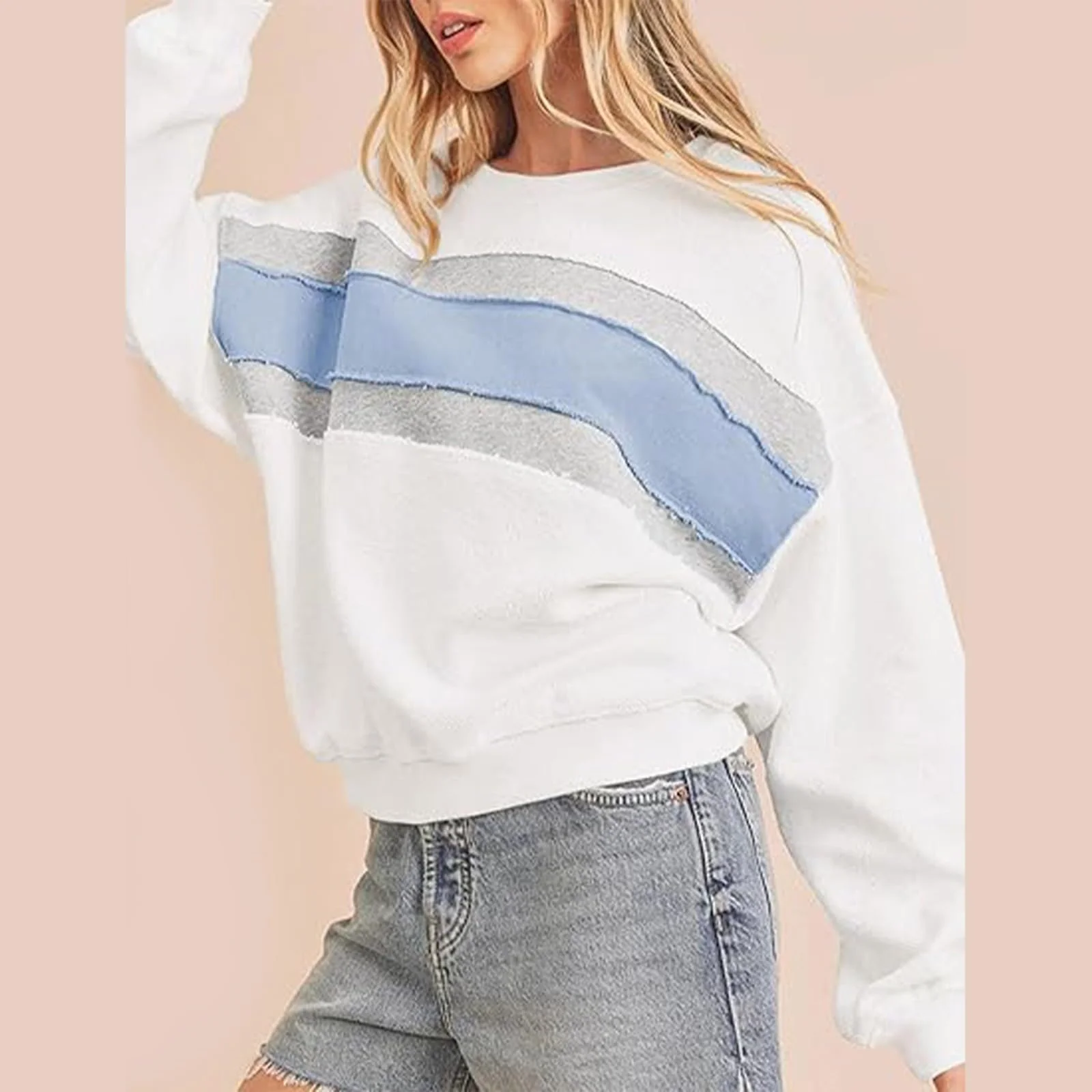 Уютный Рождественский Свитшот 2025 Женский Пуловер Праздничный вид Повседневный Свитшот с круглым вырезом в стиле пэчворк Пуловер Топы с длинными рукавами в стиле Color Block Мешковатые рубашки, фото №2