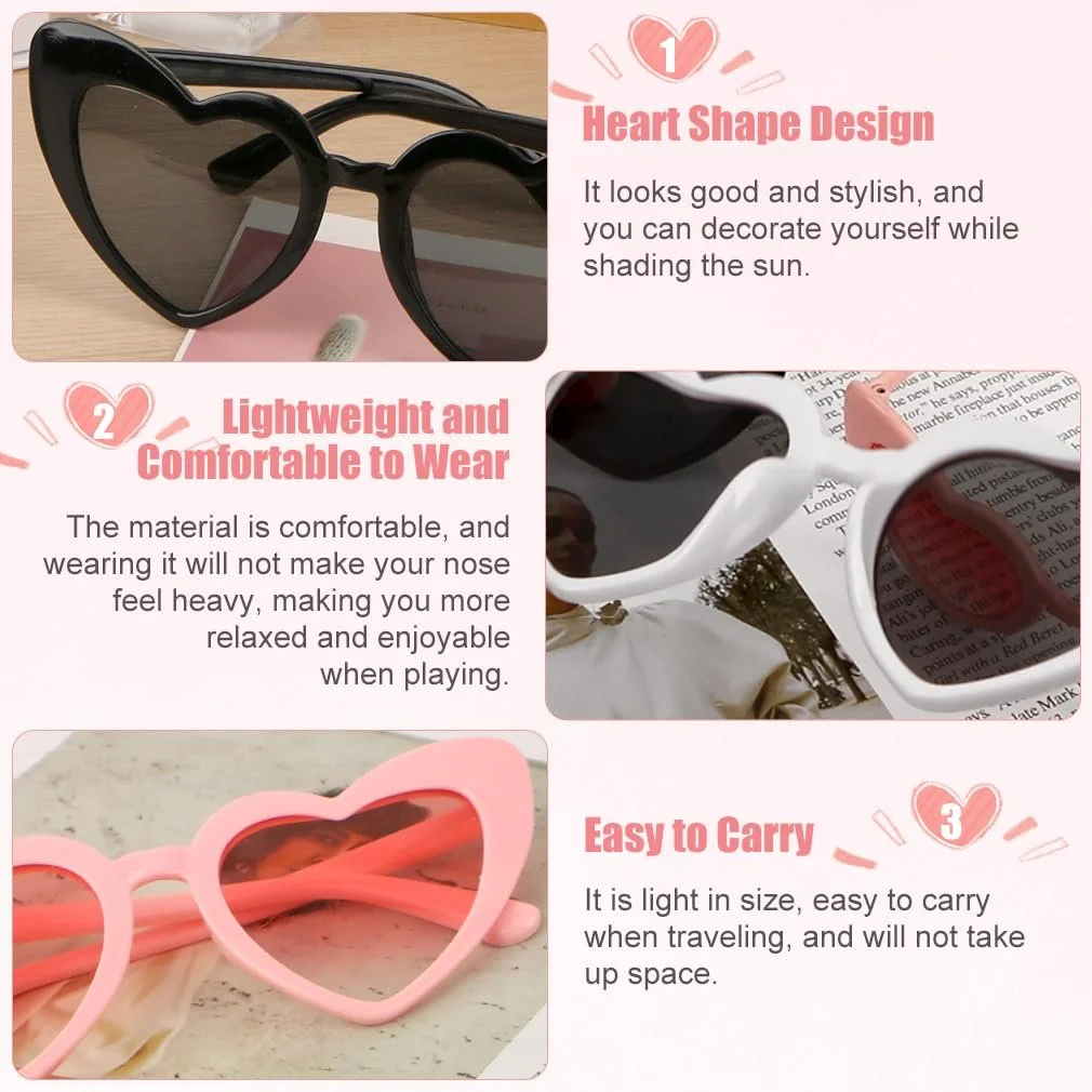 Сонцезахисні окуляри у формі серця (18 шт.) Чорний, білий, рожевий, фото №3