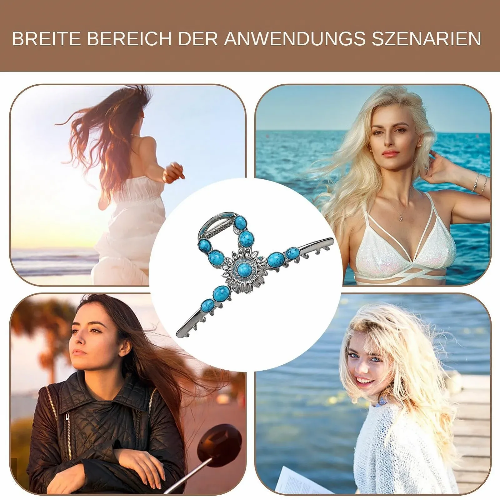 Краб для волосся Western Метал Камінь Блакитний, фото №4 Краб для волосся Western Метал Камінь Блакитний, фото №4