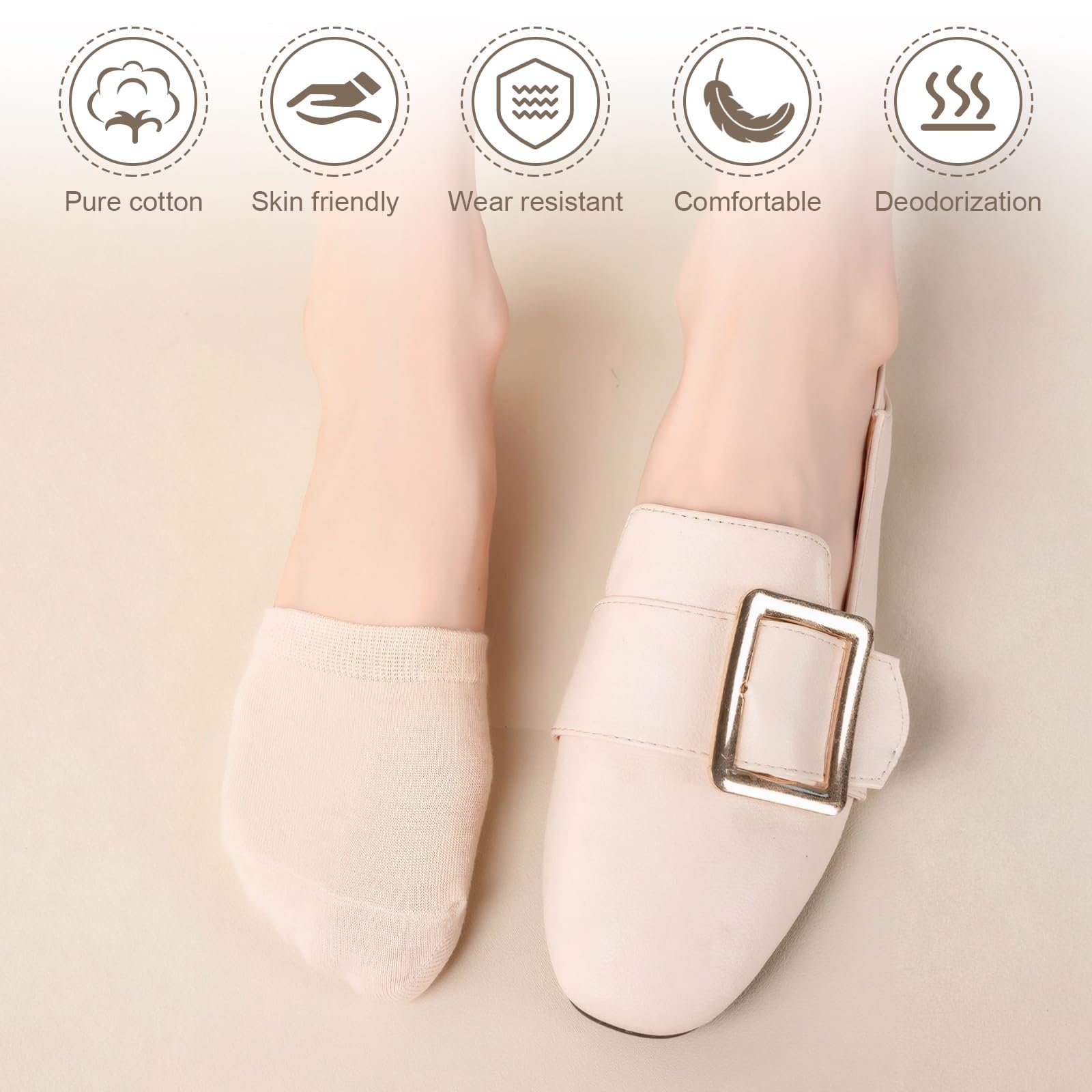 Женские носки, полуноски, носки для пальцев с нескользящими силиконовыми точками, невидимая хлопковая стелька, подкладка для пальцев для высоких каблуков, 8 пар, фото №3