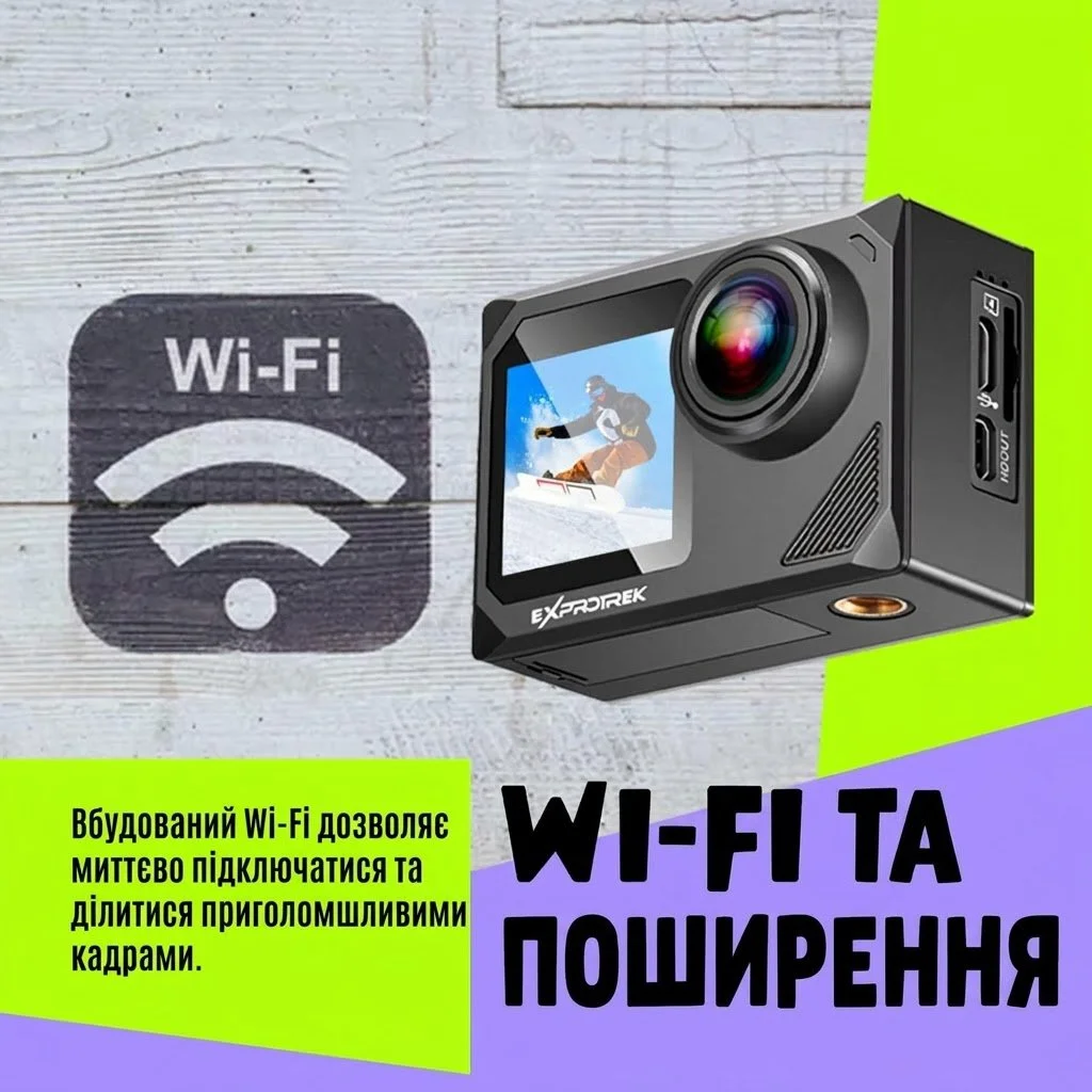 Экшн-камера Exprotrek Ex-Hero / 170° / 20Мп / 4К / 30fps / Wi-Fi / Влагозащищенная / Черная, фото №2