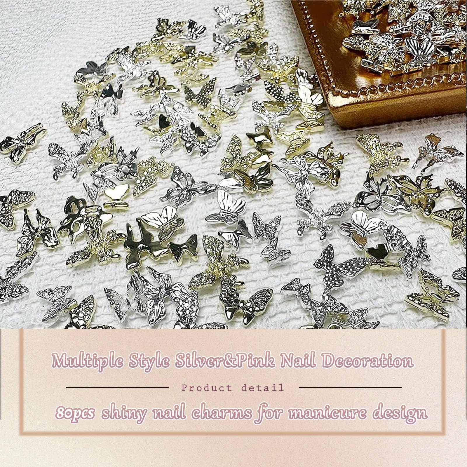 Підвіски-метелики для нігтів 80 шт, фото №3