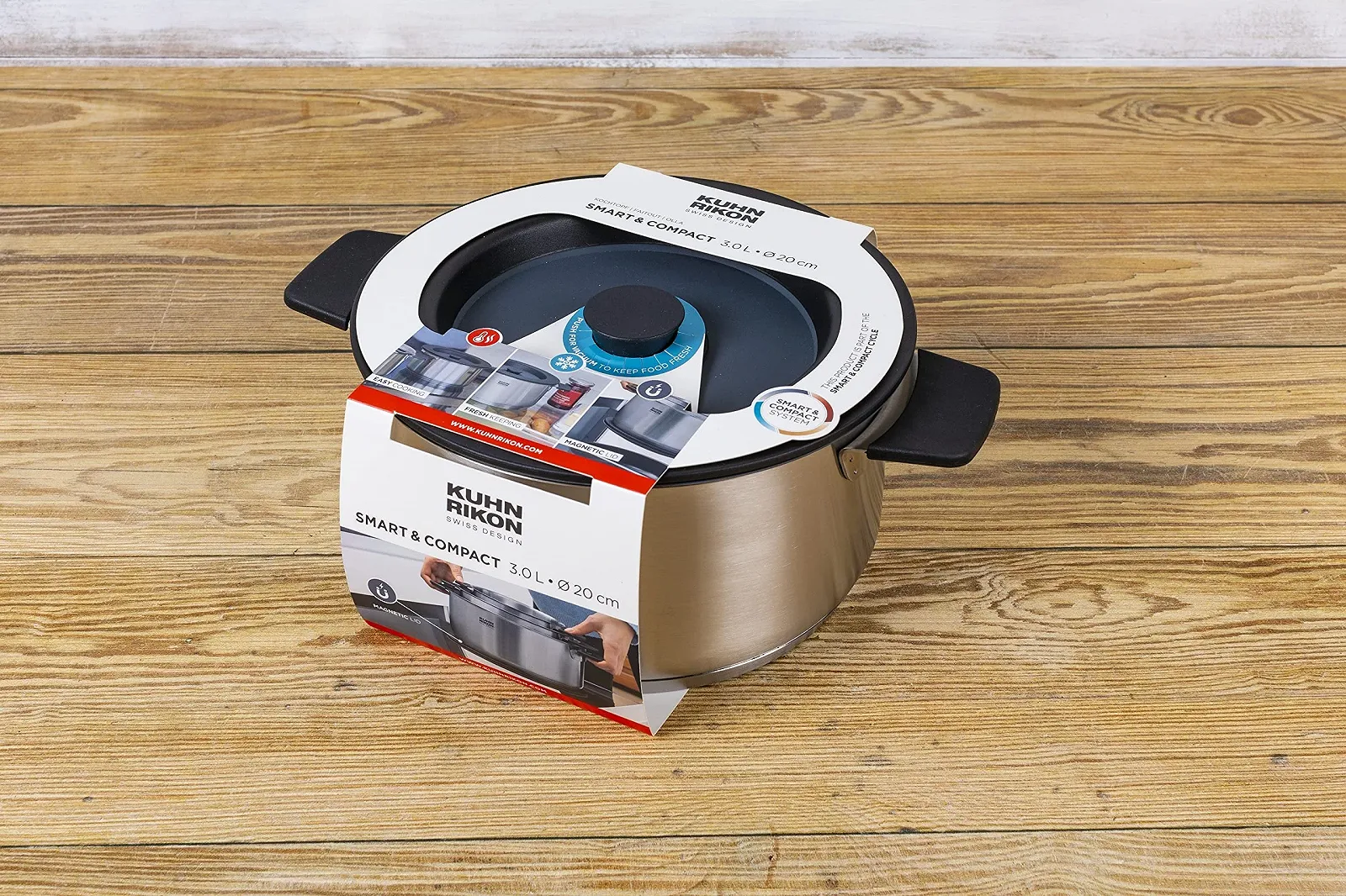 Каструля KUHN RIKON Smart & Compact 3 л / 20 см із нержавіючої сталі з магнітною кришкою для всіх типів плит, фото №9 Каструля KUHN RIKON Smart & Compact 3 л / 20 см із нержавіючої сталі з магнітною кришкою для всіх типів плит, фото №9