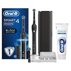 Электрическая зубная щетка Oral-B Smart 4 4500 Аккумуляторная Черный + Зубная паста Oral-B Gums & Nail Polish Classic Repair 1 Зубная щетка 1 Зубная паста - Фото 1