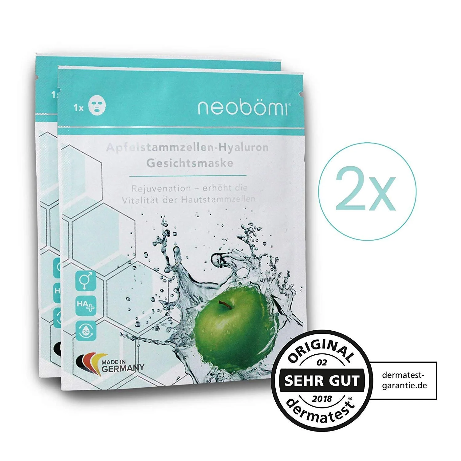 Тканинна маска для обличчя Neobömi Hyaluron з яблучними стовбуровими клітинами, 4 + 1 шт, набір масок, фото №2