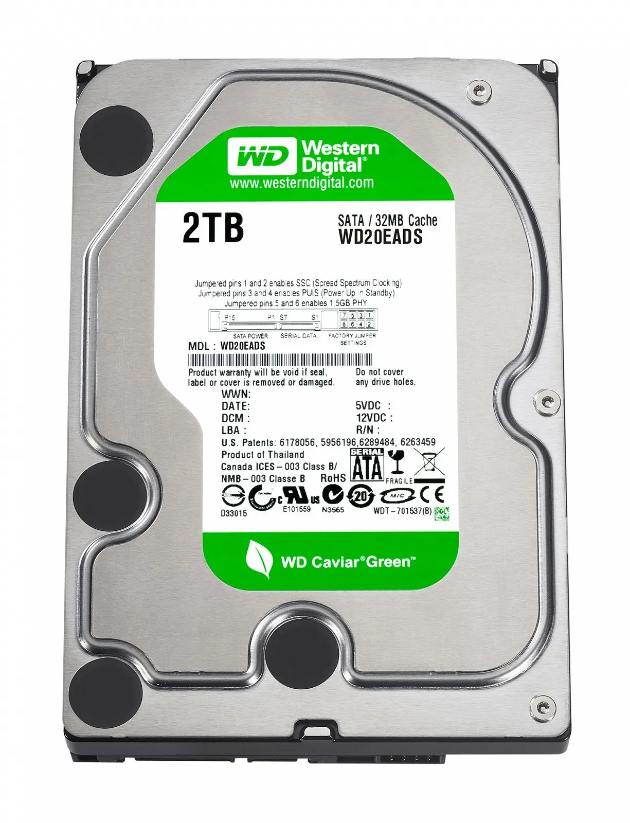 Внутренний жесткий диск Western Digital Caviar Green WD20EADS 2ТБ SATAII 32МБ Cache 3.5" Green Power Oem, фото №4