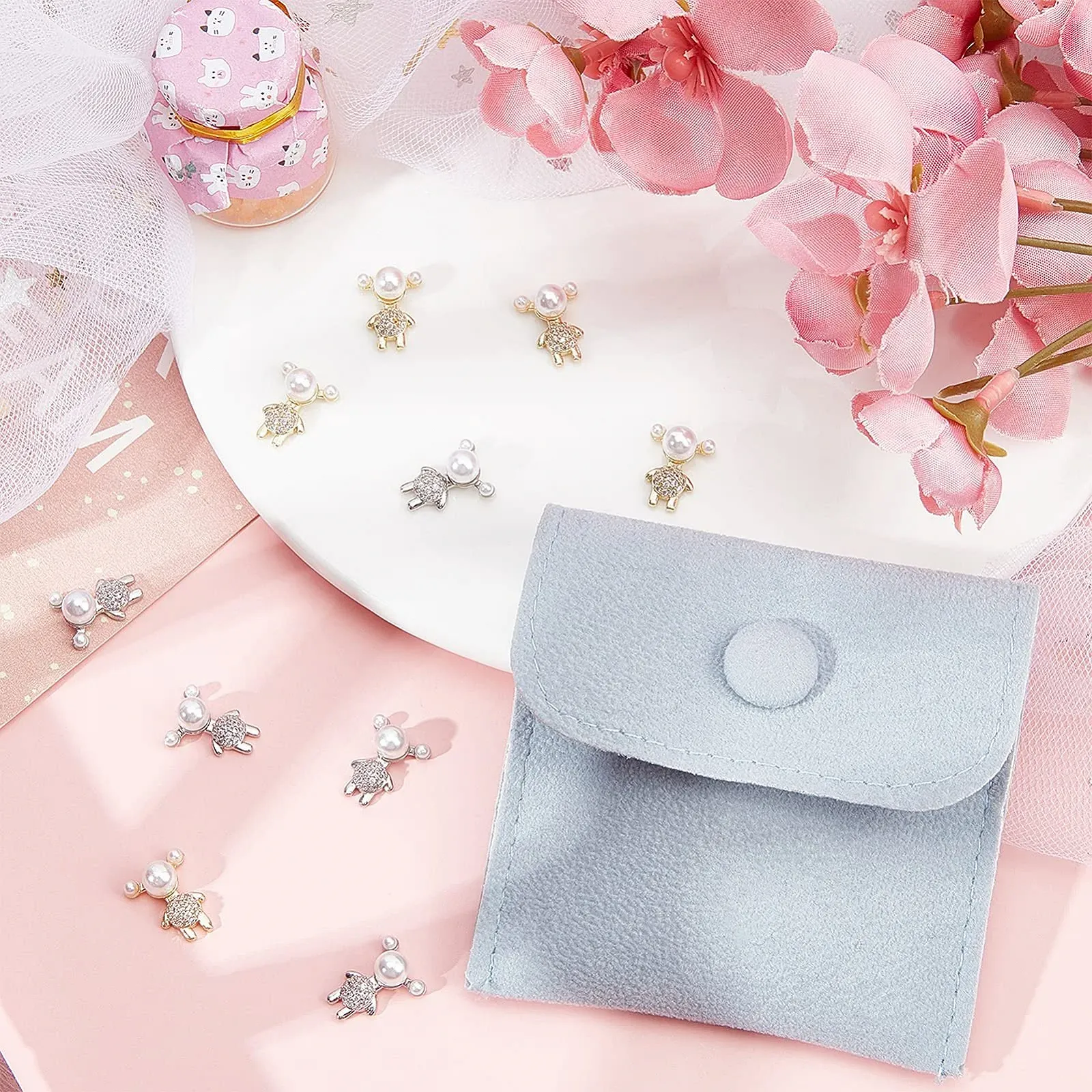 3D Кристал NICENEEDED Ведмедик Перлинні Стрази Золотий та Срібний, 10 шт, фото №7