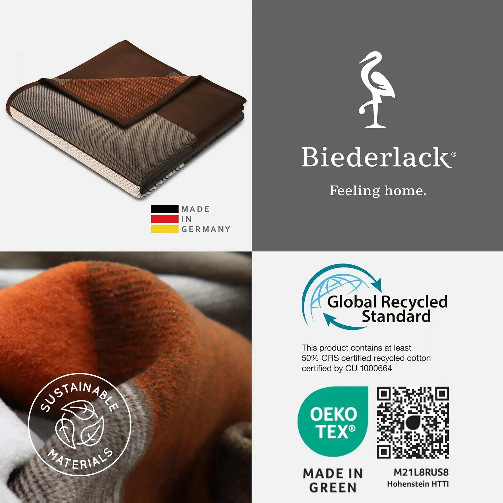 Одеяло Biederlack Fluffy Soft Cuddly из хлопка и полиакрила I Сделано в Германии I Oeko-Tex I Экологичное производство I Одеяло для дивана Коричневые квадраты в коричнево-бежевую клетку I Одеяло 150 x 200 см, фото №7