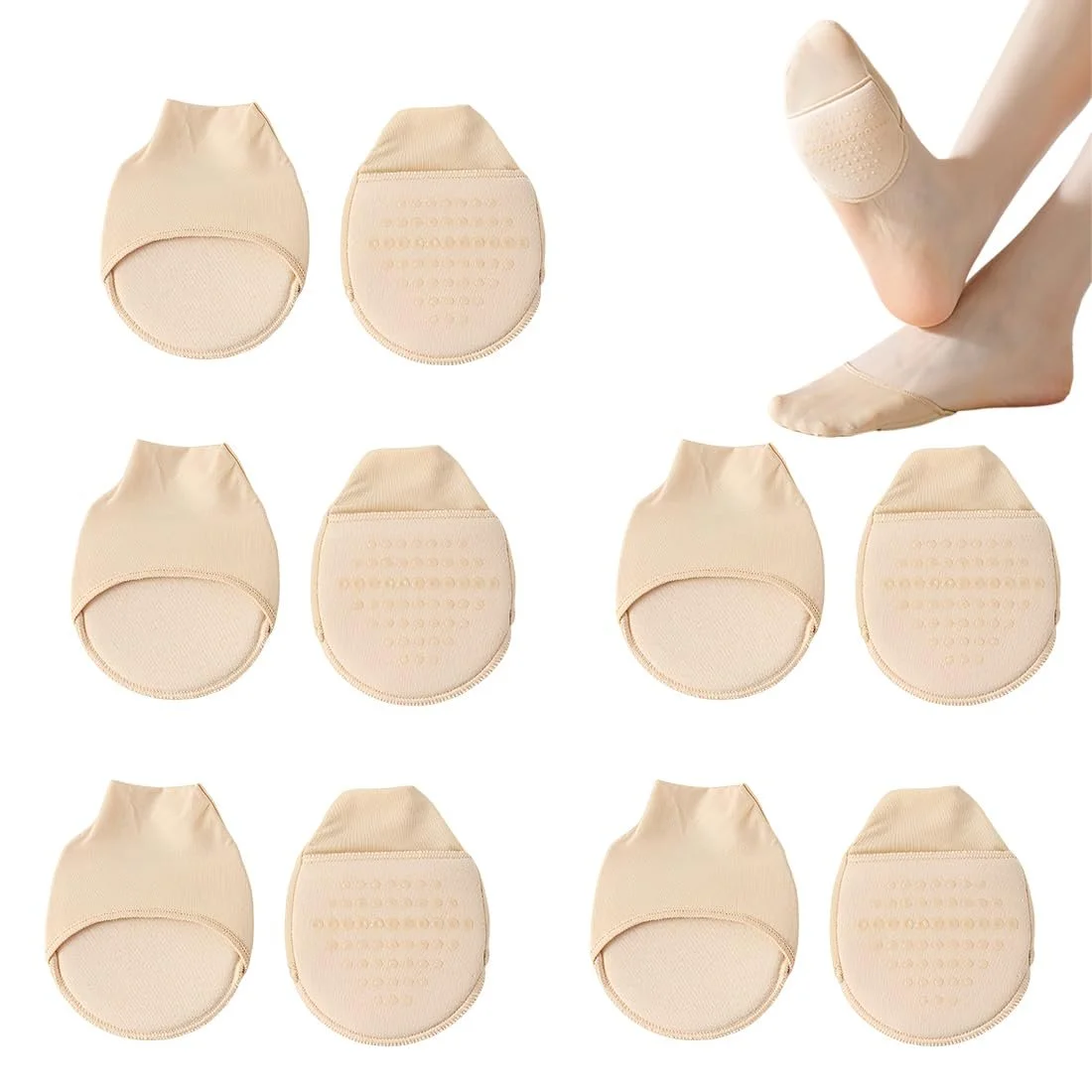 Носки для пальцев ног Женские Невидимые Дышащие Без следа носки-половинки Нескользящие Носки для передней части стопы Накладки на пальцы для высоких каблуков для девочек, 5 пар, фото №1